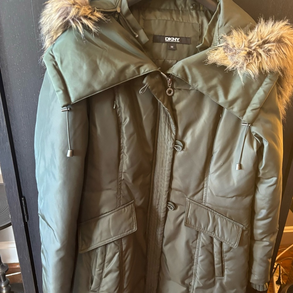 DKNY Down filled puffer coat with faux fur lined hood